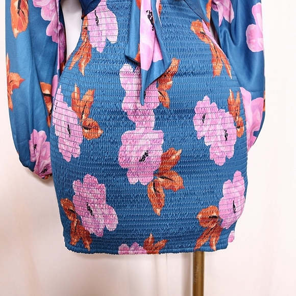 Free People Cassie Women Mini Dress Size SmalFloral V Neck Long Sleeve - Picture 6 of 11